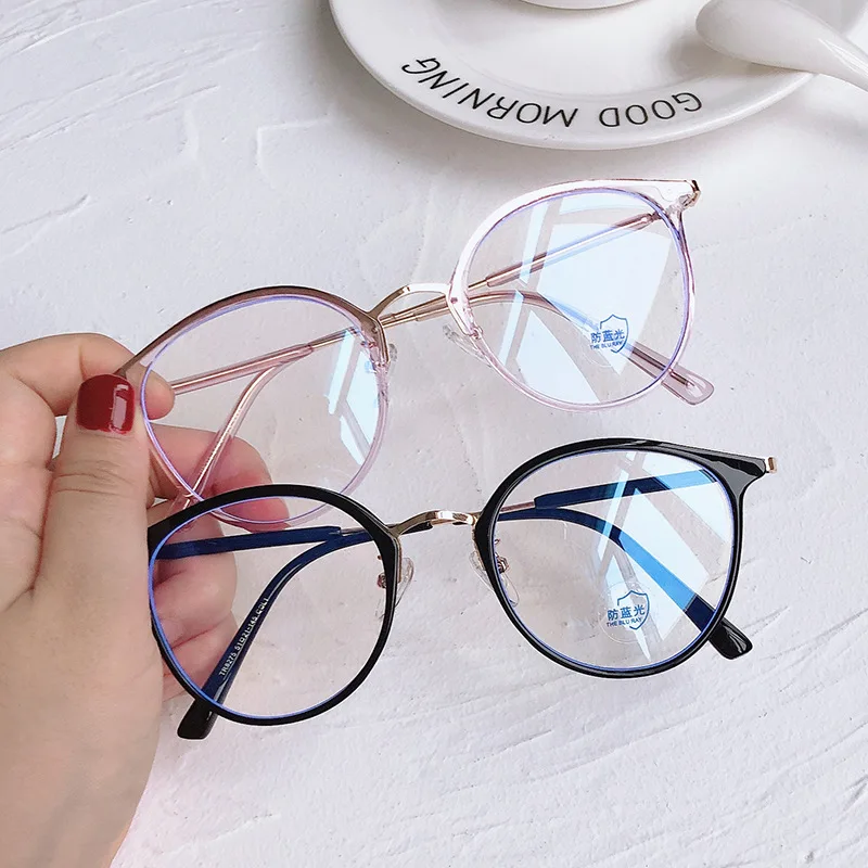 Anti-mavi ışık yuvarlak Metal gözlük klasik şeffaf optik gözlük çerçevesi bilgisayar miyopi gözlük kadın moda yeni