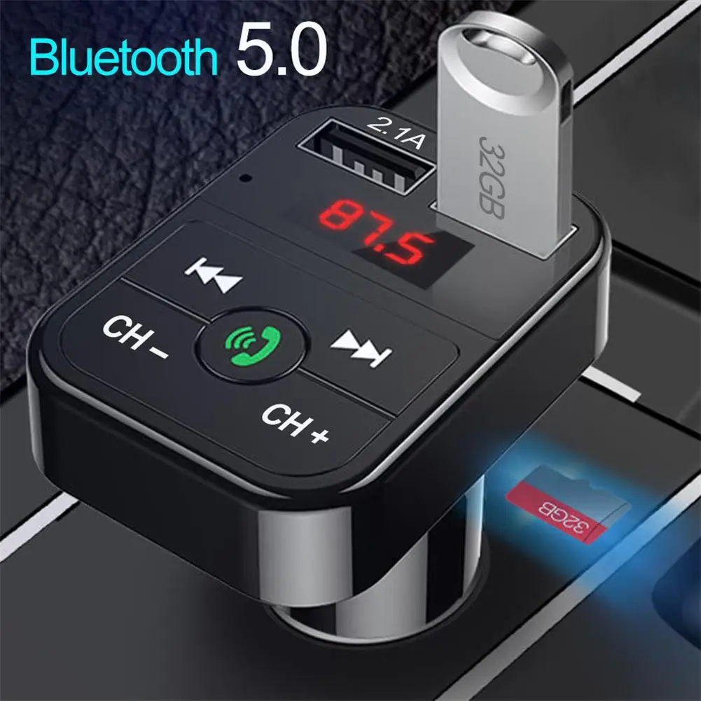 Araba Bluetooth 5.0 FM Verici Kablosuz Handsfree Ses Alıcısı Otomatik MP3 Oynatıcı 2.1 A çift USB Hızlı Şarj Araba Aksesuarları