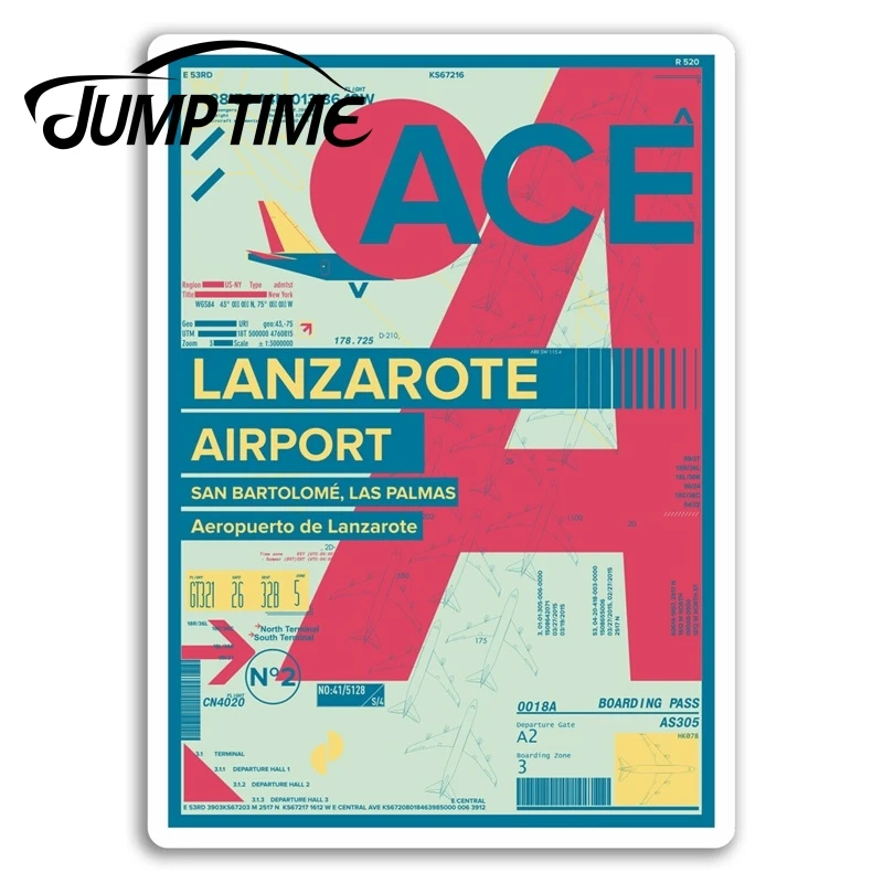 Atlama Zamanı Lanzarote Havaalanı Vinil Çıkartmalar Seyahat Sticker Dizüstü Bagaj Tampon Gövde Pencere Çıkartması Araba Aksesuarları