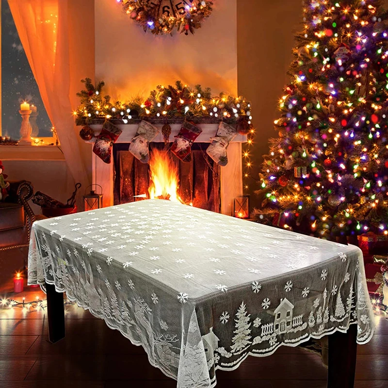 Beyaz Dantel Masa Örtüsü Makrome Masa Örtüsü Noel Yuvarlak / Dikdörtgen Düğün Masa Örtüsü Noel Yemeği Parti Ev Dekorasyonu