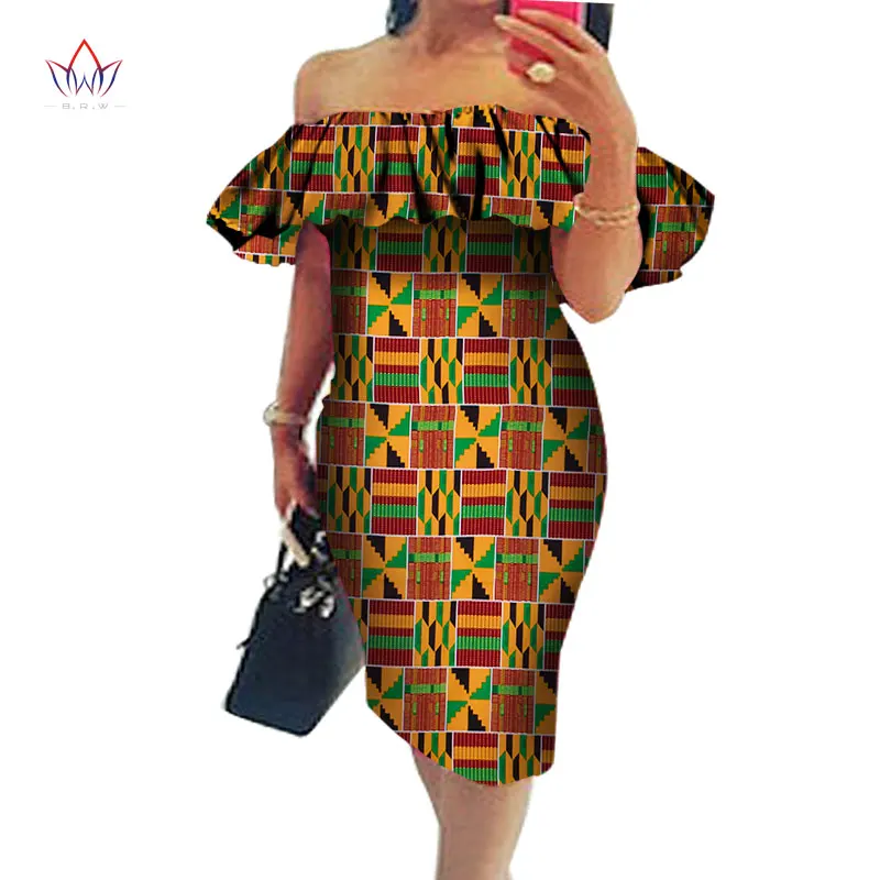 Bintarealwax Afrika Elbiseler Kadınlar için Dashiki Kapalı Omuz Afrika Elbise Bazin Artı Boyutu Geleneksel afrika kıyafeti WY574