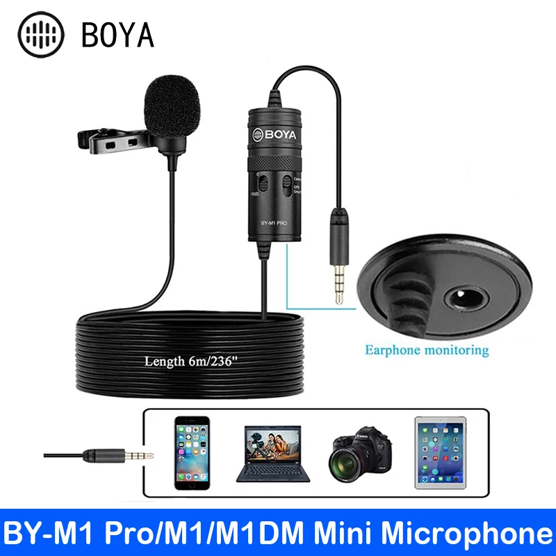 BOYA İLE BY-M1 Pro M1DM Mini Yaka Mikrofonu 3.5 mm Ses Video Kayıt Condensador Mikrofonun Smartphone PC Kamera DSLR için Mic