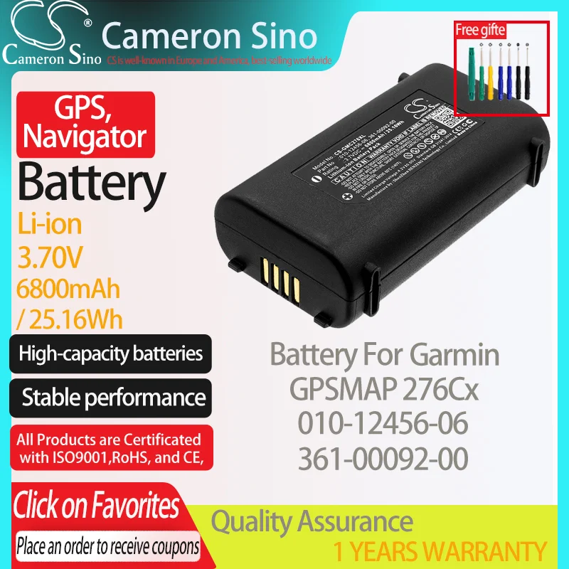 CameronSino Pil Garmin GPSMAP 276Cx uyar Garmin 010-12456-06 361-00092-00 GPS, navigator pil 6800 mAh 3.70 V Li-ion