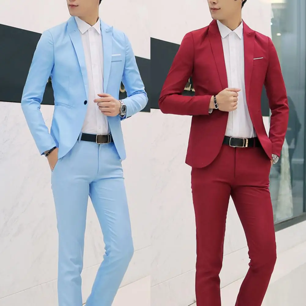 (Ceket + Pantolon) lüks Erkekler Düğün Takım Elbise Erkek Blazers Takım Elbise Erkekler İçin Kostüm İş Resmi Parti Mavi Klasik kırmızı