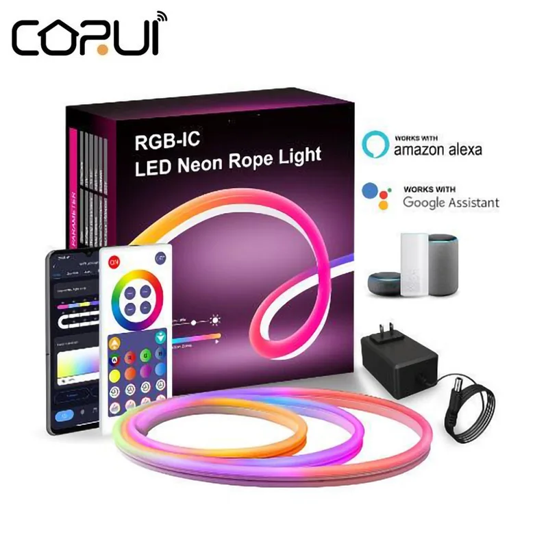 CORUI LED Neon ip ışık Müzik Senkronizasyonu İle Akıllı App, 16 Milyon DIY Renk, Alexa İle Çalışır, Google Asistan Odası Neon Led