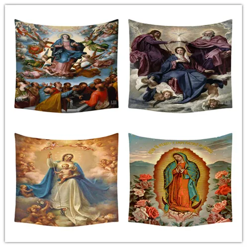 De Guadalupe Hıristiyan Katolik Dini Mistik Taç Giyme Bakire Varsayım Mary Duvar Asılı Goblen yatak odası dekoru