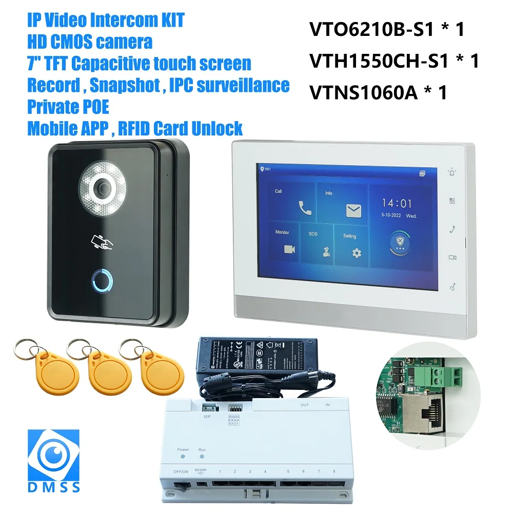DH logo Çoklu Dil IP Video İnterkom KİTİ, dahil VTO6210B-S1 ve VTH1550CH-S1 ve VTNS1060A, SIP firmware