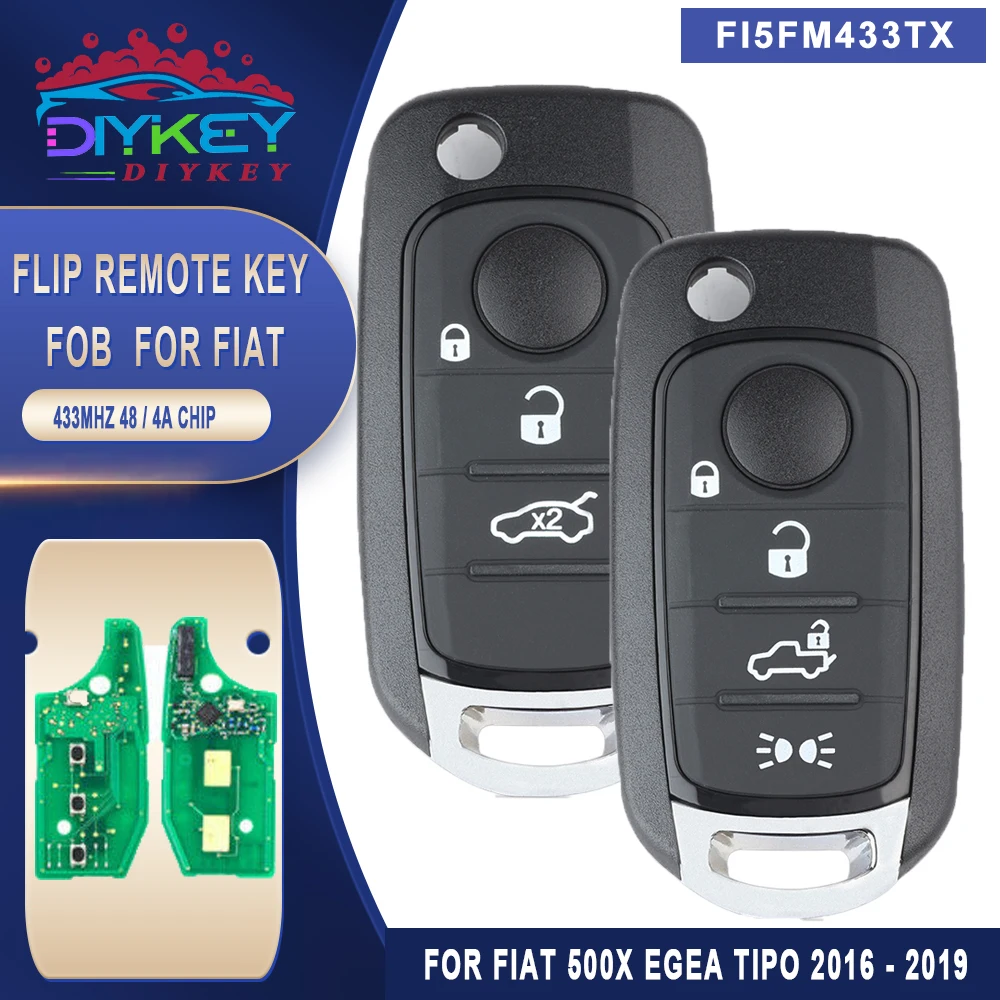 DIYKEY 433.92 MHz ID48 veya 4A Çip 3 / 4 Düğme Çevirme Uzaktan Anahtar Fob Fiat 500X Egea Tipo 2016 2017 2018 2019 FI5FM433TX