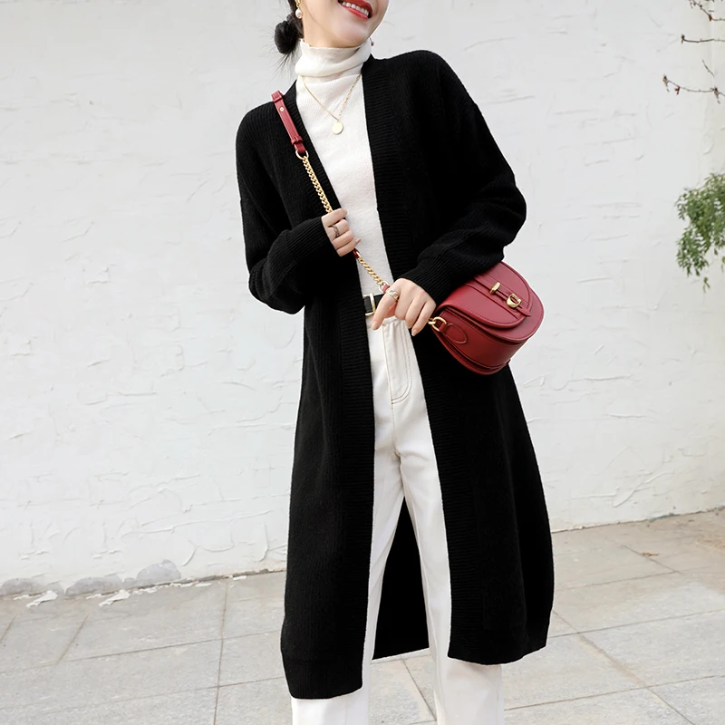 DY Rahat Uzun Örme Hırka Kadın Üstleri Mujer Vintage Gevşek Kazak Ceket Katı Boy Jumper Kore Moda Giyim