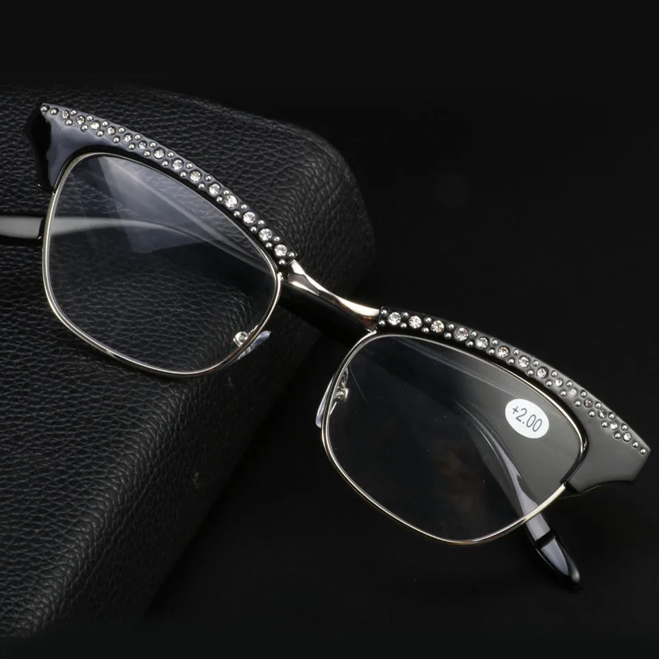 Elmas Bayanlar Zarif Kedi Göz okuma gözlüğü Reçine Lensler Kadınlar Kristal Rhinestone Dekorasyon Presbiyopik Gözlük Yaşlı için
