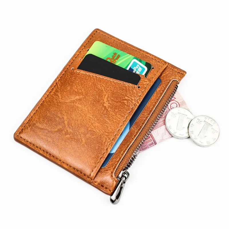 Erkek bozuk para cüzdanı Siyah Deri Fermuar Çok Fonksiyonlu İş Kredi kart tutucu bozuk para cüzdanı Moda erkek Mini Cüzdan