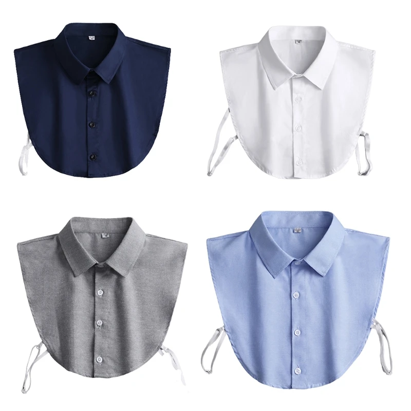 Erkekler Ofis Resmi Ayrılabilir Yaka Bluz Basit Düz Renk Düğme Aşağı Yanlış Yaka İş Temel Katmanlı Yaka Yarım Gömlek