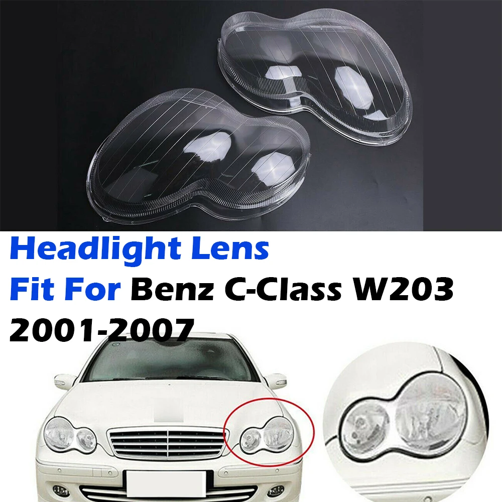 Far Şeffaf Lens Abajur Kapağı İçin Fit Mercedes Benz C Sınıfı Sedan 2001-2007 W203 Far Kabuk Lensler Araba Aksesuarları