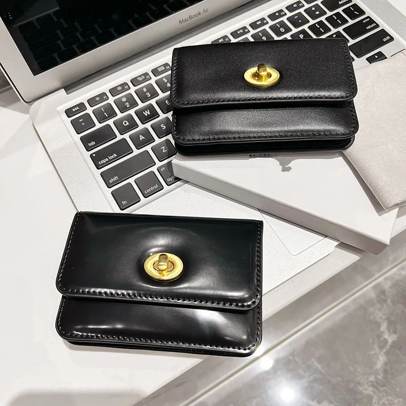 FİRMRANCH Premium Sis Yüzey Dokusu Kore Niş Popüler Cüzdan Kısa kart çantası Basit Klasik Siyah Unisex Tarzı Kadın Çanta
