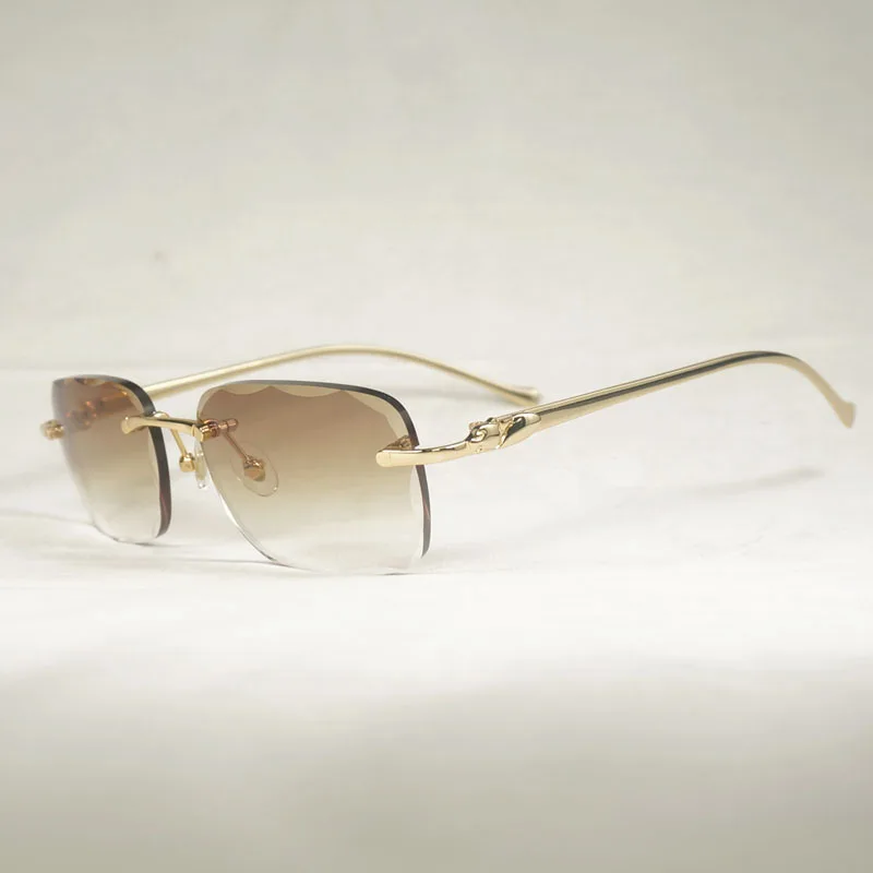 Fotokromik Lens Elmas Kesim Çerçevesiz Güneş Gözlüğü Leopar Gafas Retro Shades Erkekler Gözlük Sürüş için Şeffaf Gözlük Kadın Gözlük