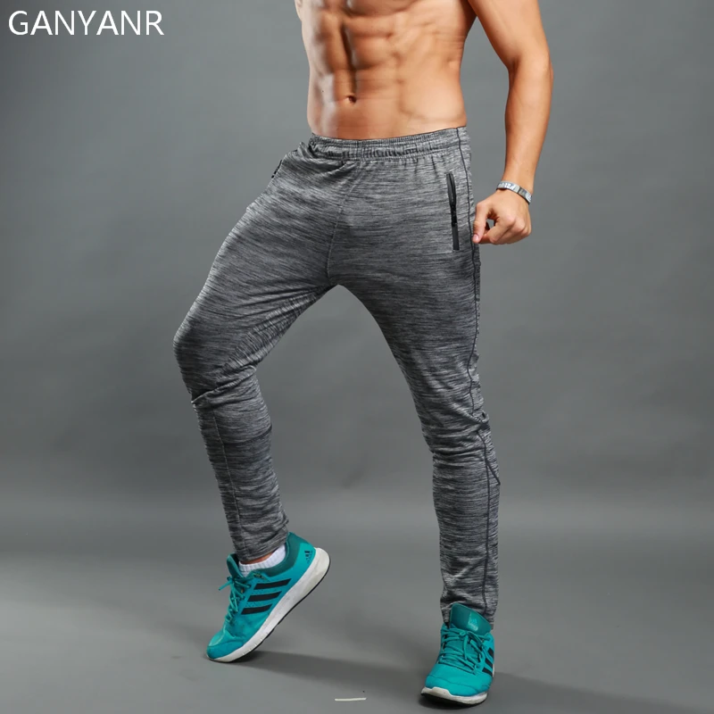 GANYANR Marka Koşu Pantolon Uzun Erkekler Spor Legging Eğitim Pantolon Koşu Yoga Salonu hızlı kuru Futbol Spor Elastik Egzersiz