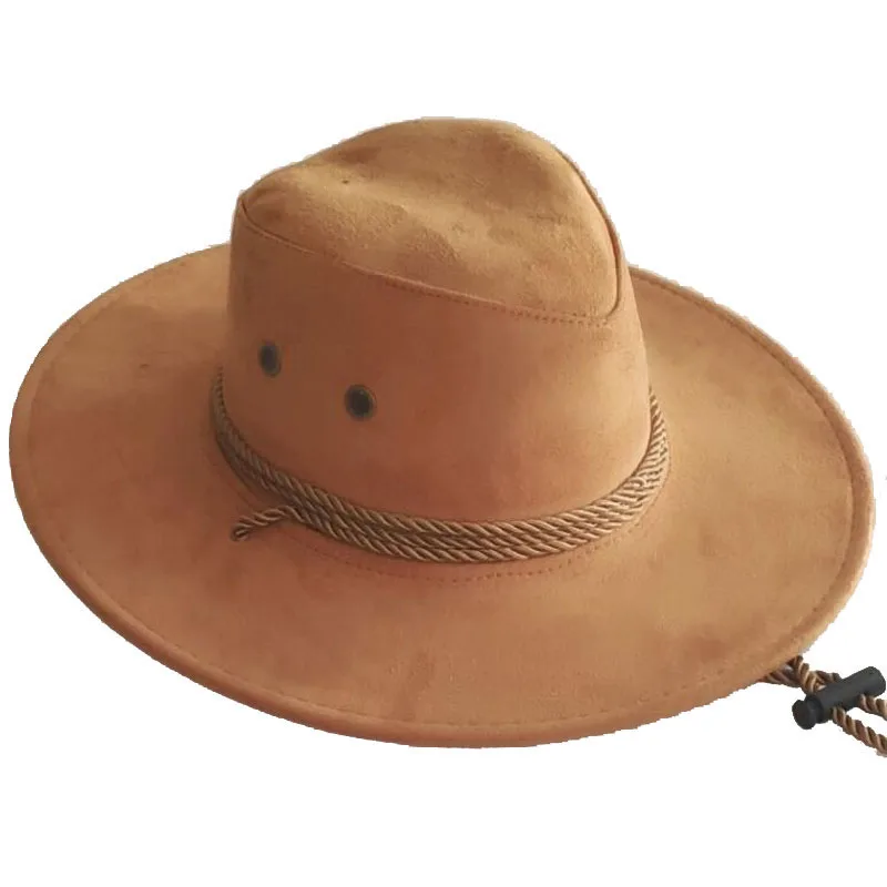 Geyik Derisi Kap Erkekler için Düz Düz Renk Erkek Kap Büyük kenarlı Batı Halat Binici kovboy şapkası Güneş Koruma Rüzgar Koruma Çok Yönlü