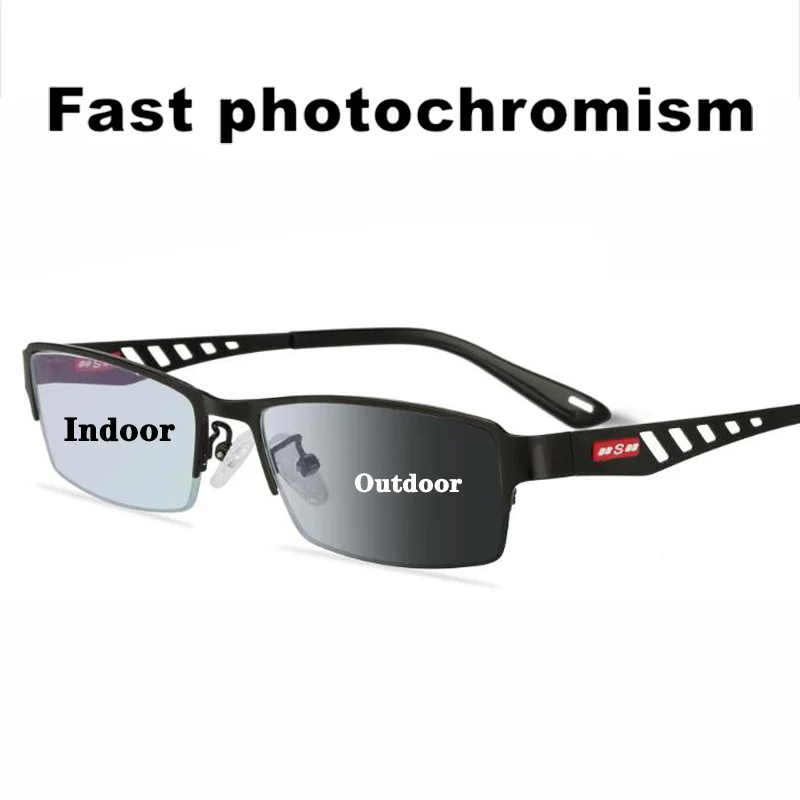 Geçiş Fotokromik okuma gözlüğü Erkekler UV400 Güneş Metal Çerçeve Optik Lens Renk Değiştiren Presbiyopik Gözlük Diyoptri 1.0 + 4