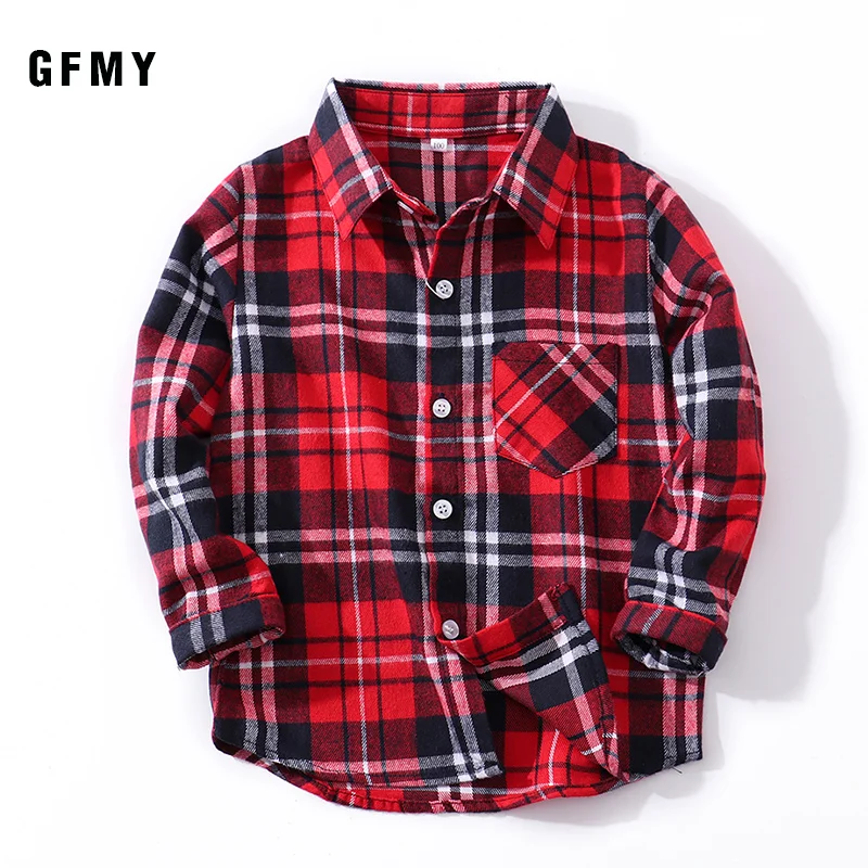 GFMY2021 İlkbahar Yaz %100 % Pamuk Tam Kollu Moda Ekose Erkek Gömlek 2T-14T Rahat Büyük Çocuk Giysileri Olabilir bir Ceket