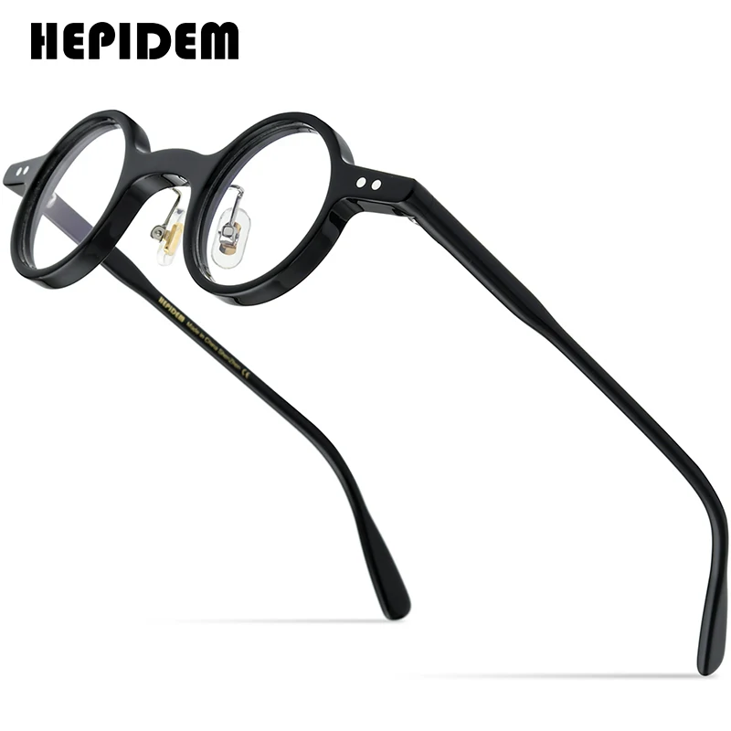 HEPIDEM Asetat Gözlük Çerçeve Erkekler Vintage Retro Küçük Yuvarlak Gözlük Kadınlar Optik Reçete Gözlük Miyopi Gözlük 9178