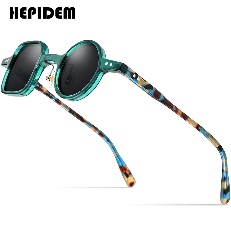 HEPIDEM Asetat Polarize Güneş Gözlüğü Erkekler 2022 Yeni Retro Vintage Sol Kare Sağ Yuvarlak güneş gözlüğü Kadınlar için Shades 9155T
