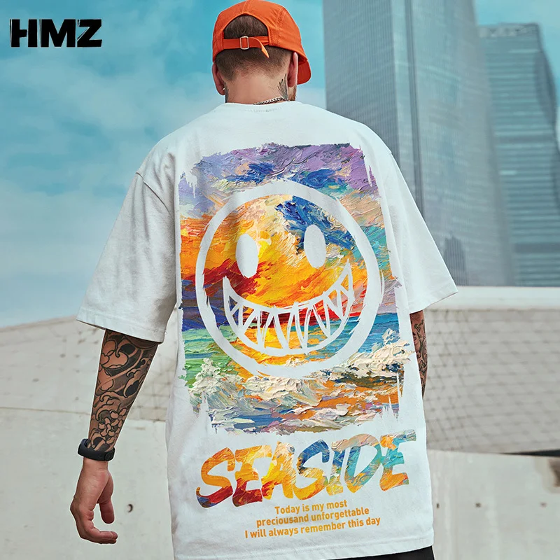 HMZ Hip Hop Tee Erkek T Shirt Kısa Kollu Gevşek Üst Karikatür Baskı T shirt Yaz Erkek Streetwear Erkekler Pamuk Tshirt Erkek Giysileri