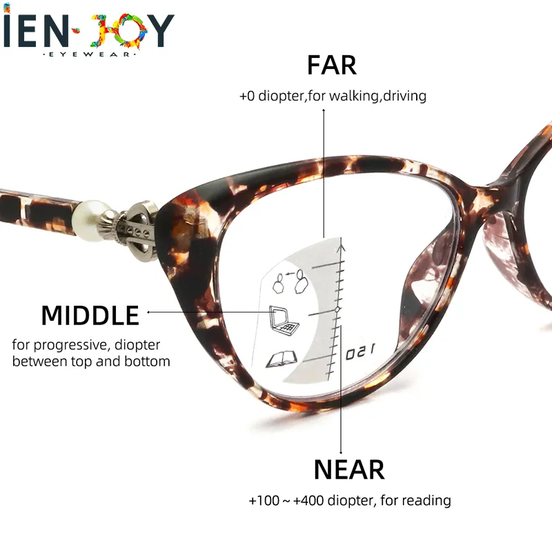 IENJOY okuma gözlüğü Kadınlar için Kedi Göz Gözlük Retro İlerici Multifokal okuma gözlüğü TR90 Presbiyopik Gözlük