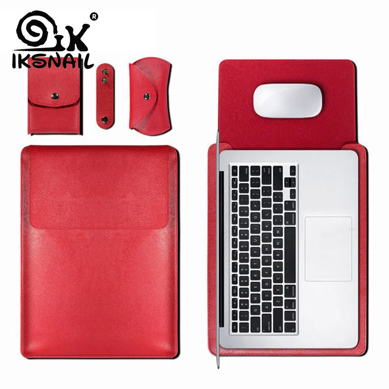 IKSNAIL Laptop macbook çantası Hava 13 11 Pro 13 15 İçin laptop çantası Kol deri not defteri macbook çantası Pro Su Geçirmez
