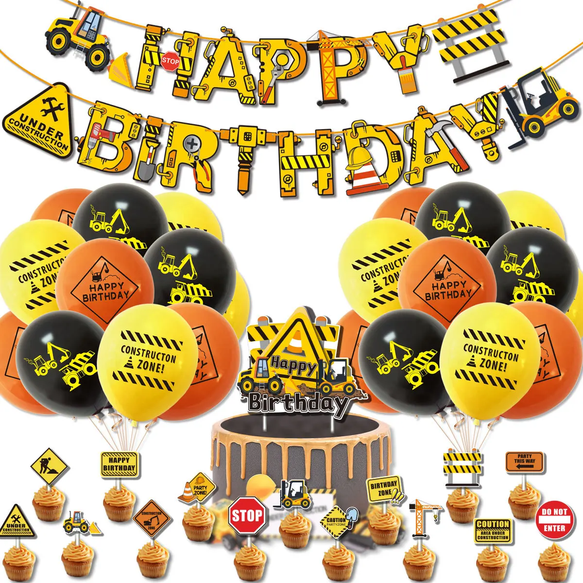 Inşaat Aracı Parti Süslemeleri Ekskavatör şişme balonlar Tek Kullanımlık Sofra Seti Çocuk Boys Doğum Günü Partisi Malzemeleri