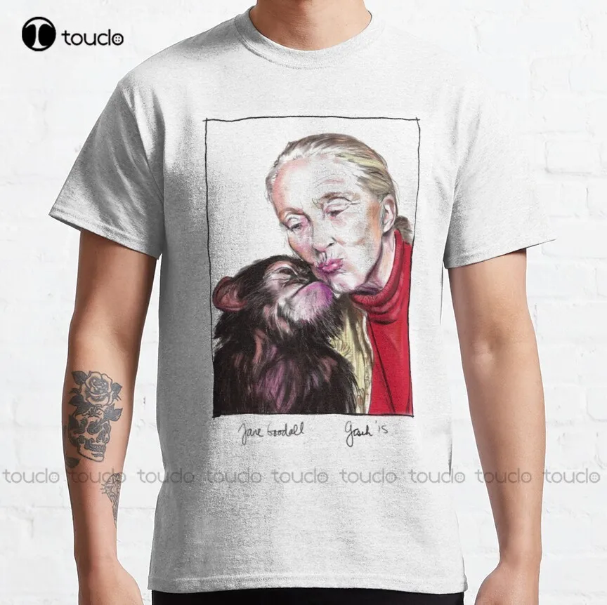 Jane Goodall-Şempanze Kissies klasik tişört Erkek Üstleri, Tee ve Gömlek Özel Yetişkin Genç Unisex Dijital Baskı Tee Gömlek Yeni