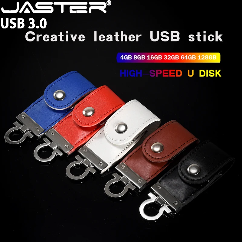 JASTER USB 3.0 flash sürücü Deri Memory stick Metal anahtarlık Kalem sürücü Yaratıcı İş hediyeler Pendrive Renkli baskı 64GB 32GB