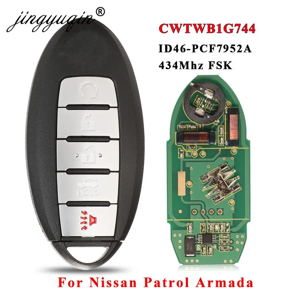 jingyuqin CWTWB1G744 Anahtarsız Nissan Patrol Armada için 5 Düğmeler 433.92 Mhz FSK ID46 Pcf7952 Çip Akıllı Uzaktan Araba Anahtarı Fob