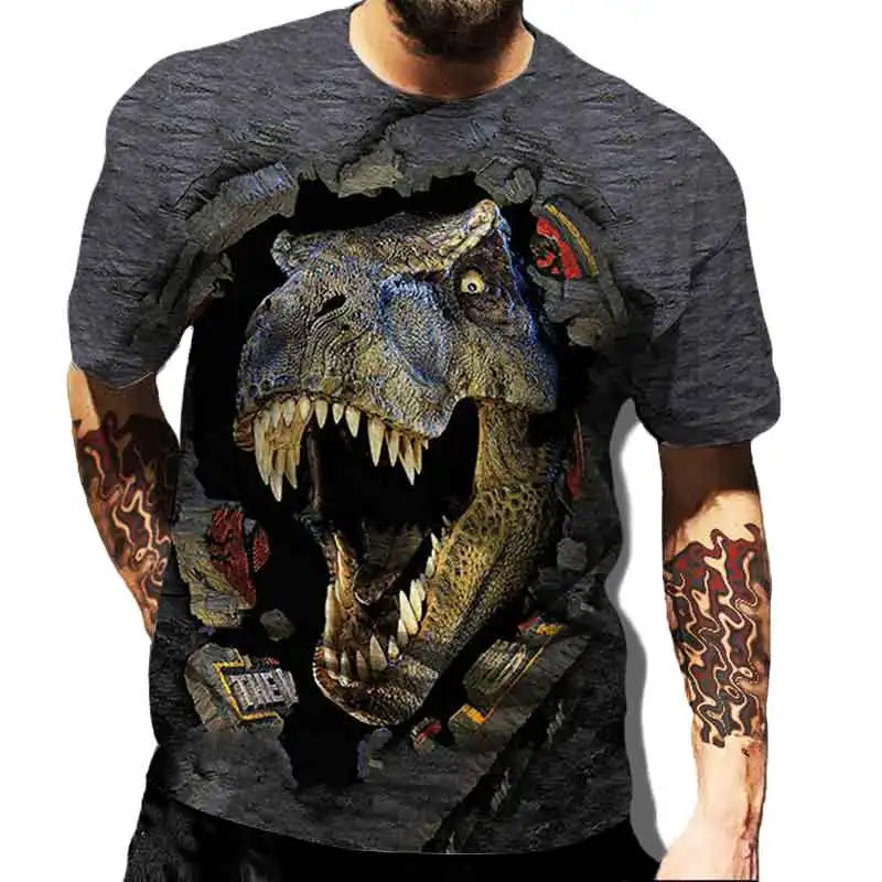 Jurassic Dünya Düşmüş Krallık Serin Dinozor Kafası 3D baskılı tişört Erkekler Hip Hop Kısa Kollu Gömlek Yetişkin Büyük Boy Tee Üstleri Erkek