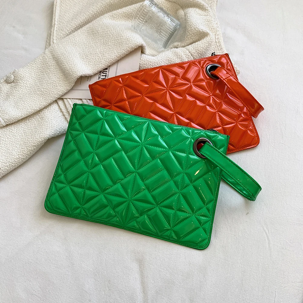 Kadın el çantası PU Patent Deri Zarf Çanta Moda Düz Renk Moda Evrak Çantası Kadın Lüks Büyük Cüzdan bozuk para cüzdanı