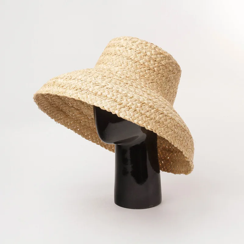 Kadın Geniş Ağız Rafya Şapka Kadın Tatil plaj şapkaları Düz Üst Hasır Şapka Yaz güneş şapkası Bayanlar UV Kova Şapka Toptan
