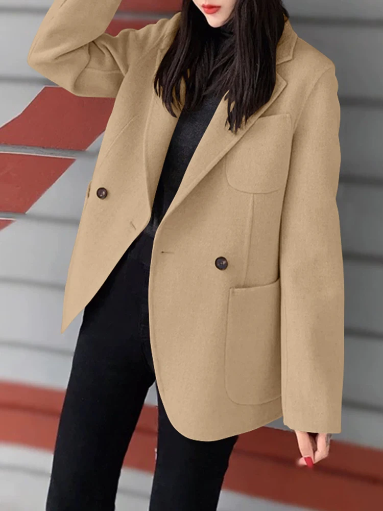 Kadın Moda Blazer Ceket 202 İlkbahar Sonbahar Uzun Kollu Yıpratır Büyük Boy ZANZEA Casual Katı Gevşek Cepler Yaka Streetwear