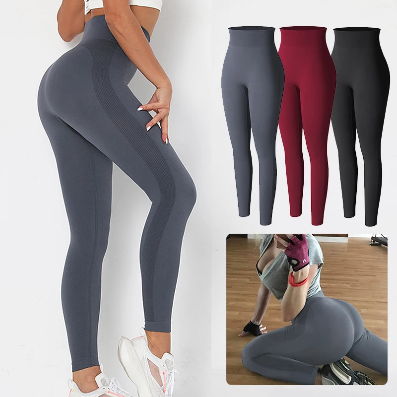 Kadın Tayt Yüksek Bel Şeftali Kalça Spor Çizgili tasarım Tayt Çabuk kuruyan Spor Streç fitness pantolonları