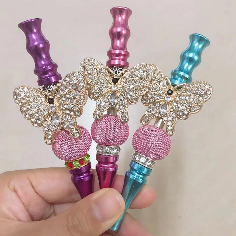 Kadınlar Bling Parlak Kelebek hayvan figürlü mücevherat Topu El Yapımı Kakma Künt Tutucu Nargile Nargile Ağızlık İpuçları Lazer hediye çantası