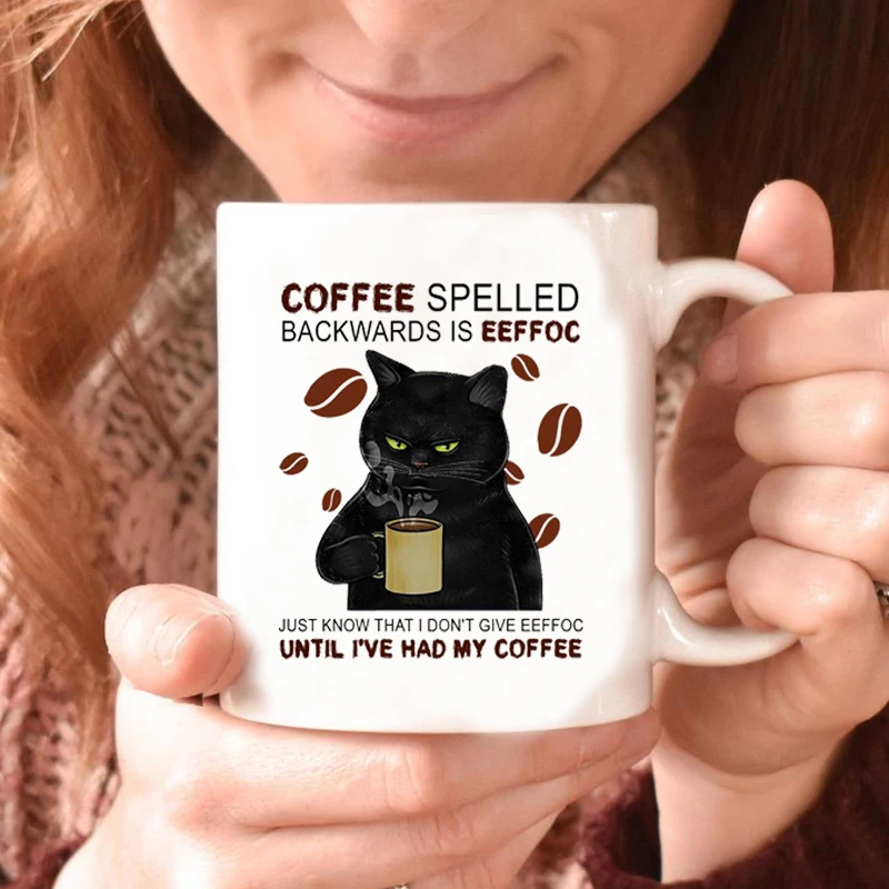 Kahve Yazıldığından Geriye Doğru, Eeffoc Kahve Kupa Siyah Kedi Kupa Komik Siyah Kedi İçme Kahve Kupa Kedi Sevgilisi kahve fincanı Fikir Hediye