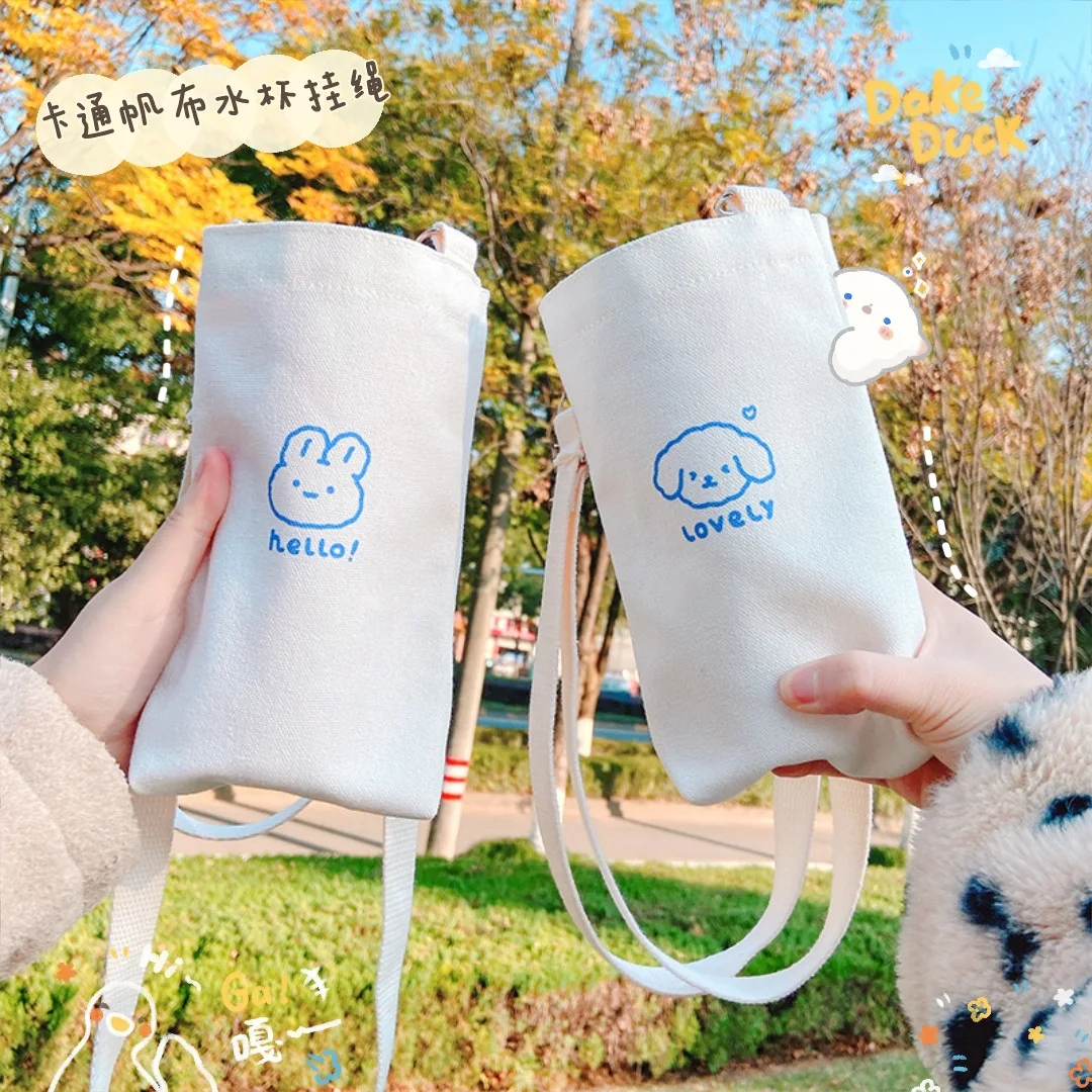 Karikatür Taşınabilir Su Şişesi Tutucu Taşıma Çantası Kahve Fincanı Şişe Tutucu Ayarlanabilir Taşınabilir Tuval Kupa Tutucu şişe çantası Askısı