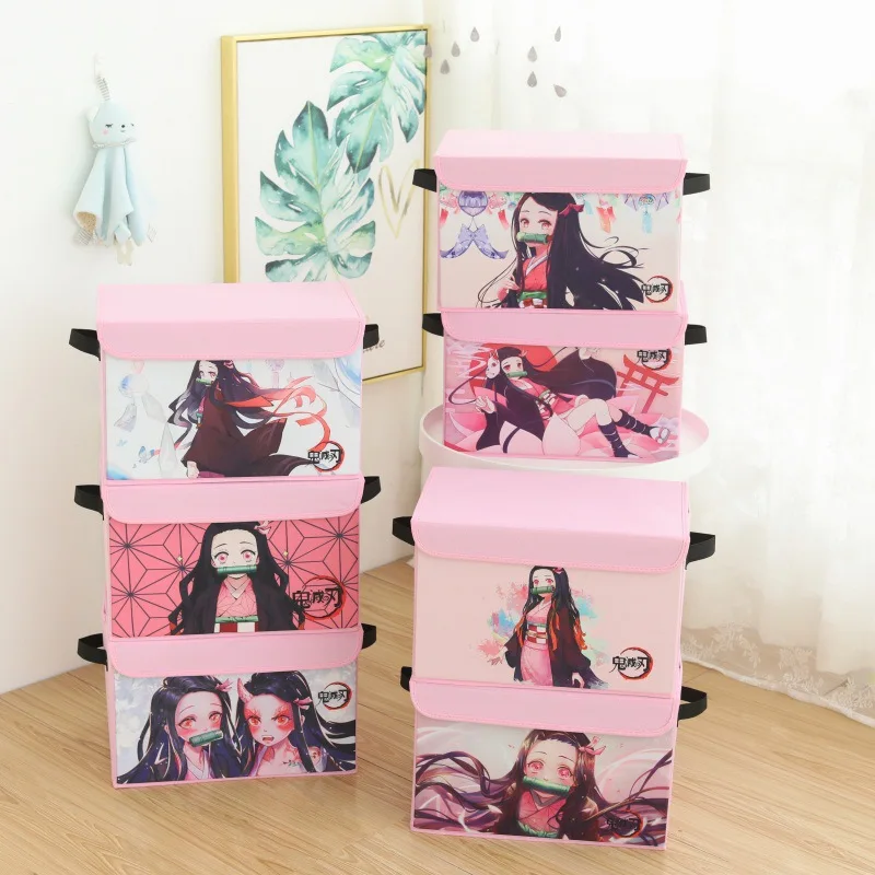Kawaii Anime iblis avcısı Kamado Nezuko Büyük Kapasiteli saklama kutusu Katlanabilir Giysi Oyuncak Organizatör doğum günü hediyesi