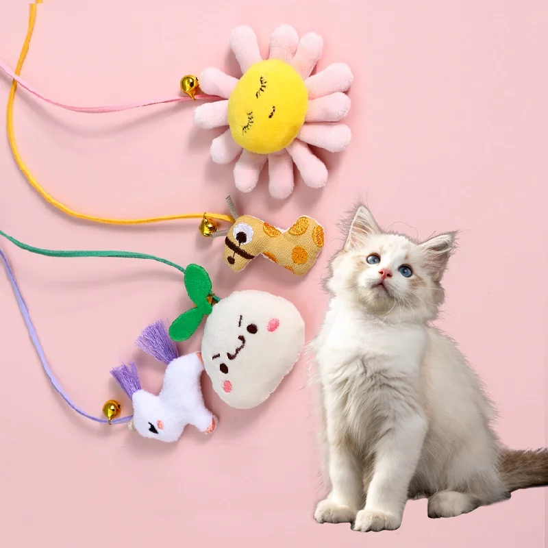 Kedi Oyuncak Kedi Karikatür Peluş Çan Komik Kedi Sopa Ayçiçeği Fasulye Filizi Pet Etkileşim Vokal Oyuncaklar Pet Malzemeleri Kedi Aksesuarları