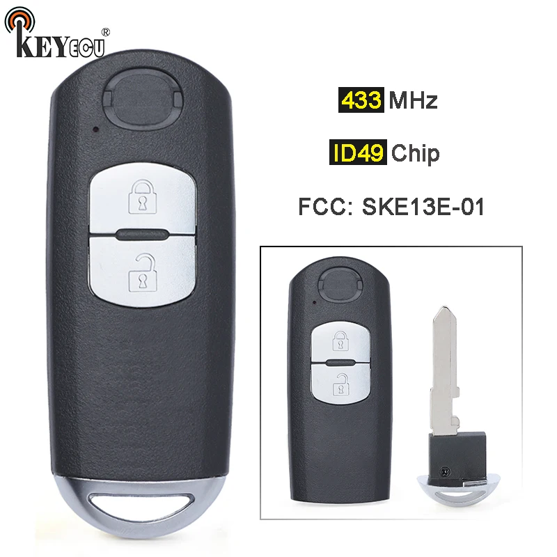 KEYECU 433 MHz PCF7953 ID49 Çip FCC: SKE13E-01 Yedek 2 Düğme Akıllı Uzaktan Araba Anahtarı Mazda CX-5 2012-2016