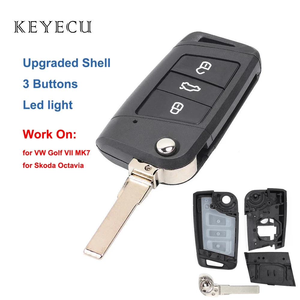 Keyecu Yeni Yedek Çevirme Anahtarı Uzaktan Anahtar Shell Kılıf 3 Düğme Fob Fit Volkswagen Golf 7 için MK7 GTI, Skoda Octavia 2015
