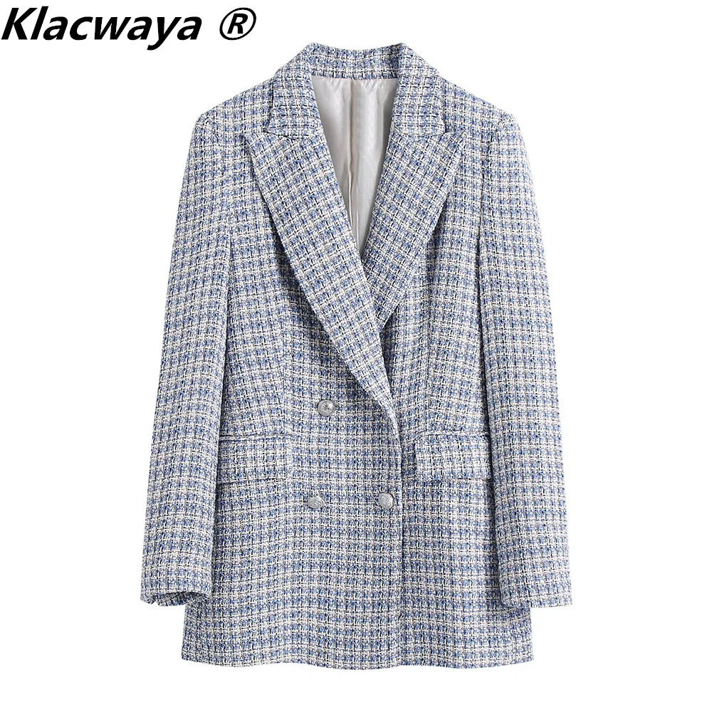 Klacwaya kadın ceketi Tüvit Blazer Ceket Kadın Sonbahar 2021 Kadın Blazer Zarif Kadın Takım Elbise Uzun Kollu Ekose Desenli Ceket Kadın