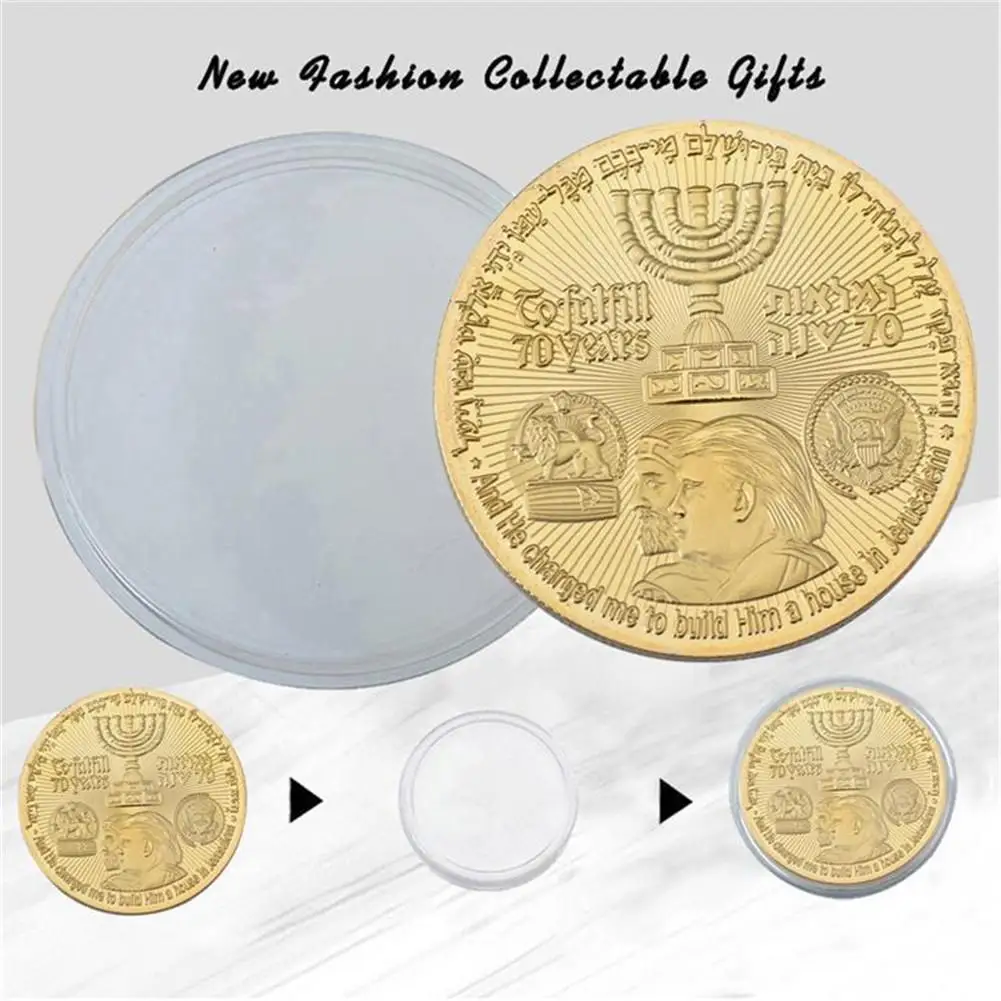 Koleksiyon altın madalyonlar El Sanatları ABD Donald Trump Altın Kaplama Sikke Yahudi Tapınağı Kudüs İsrail Hatıra Sikke Durumda 40mm