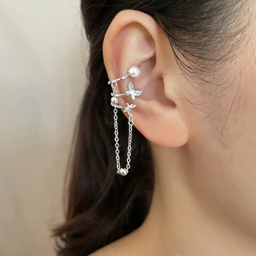 Kore Moda 925 Gümüş Renk 1 adet No-ekleme Kristal kelebek Klip Küpe Kadınlar için Buklet Oreille Femme