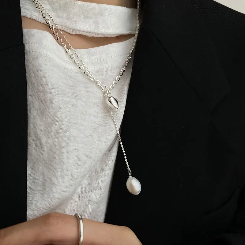 Kore özel İnci Aşk Kolye s925 ayar gümüş moda gümüş zincir şekilli boncuk klavikula zinciri kadın