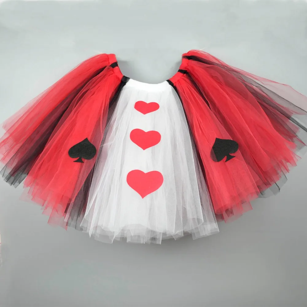 Kırmızı Kraliçe Kalpler Kabarık Tutu Etek Bebek Alice Tema Doğum Günü Partisi Kostüm Kız Cadılar Bayramı Fantezi Tül Etek Fotoğraf Sahne