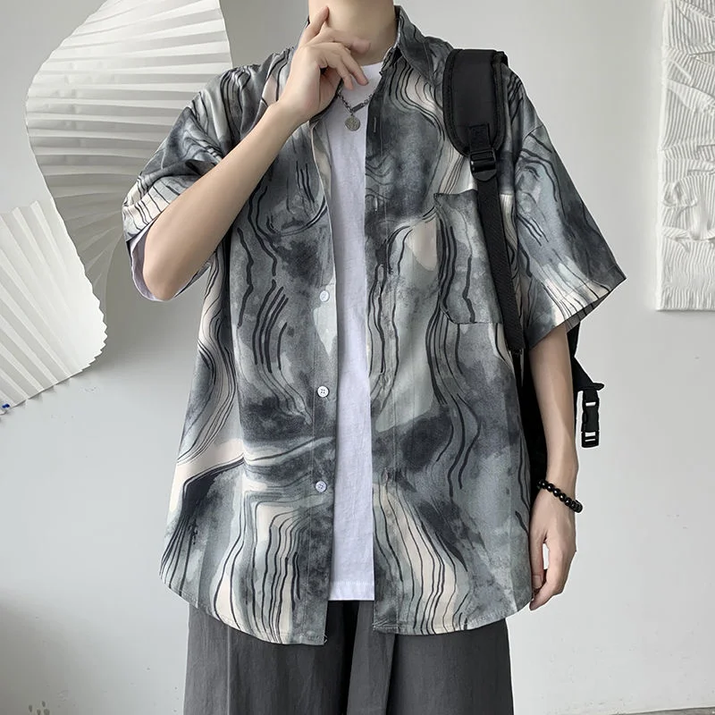 Kısa Kollu Erkek havai gömleği erkek Moda Akıllı Gömlek Yaz İnce Rahat Ceket Tasarım Duygusu Üst Camisa Masculina Streetwear